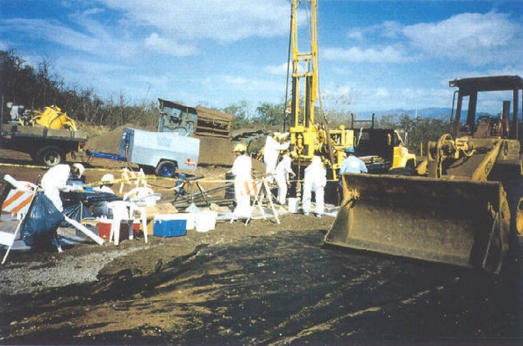 Excavating equipment digging up petroleum-contaminated soil during the Removal Action at the Former OWDF (1995)