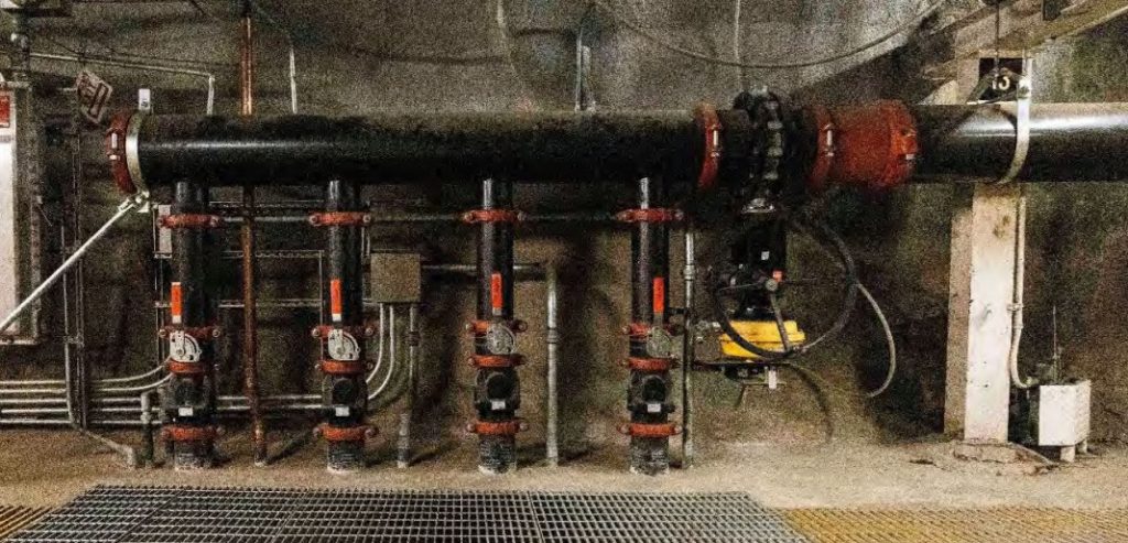 Piping for the firefighting suppression system where the PFAS-containing foam was initially released